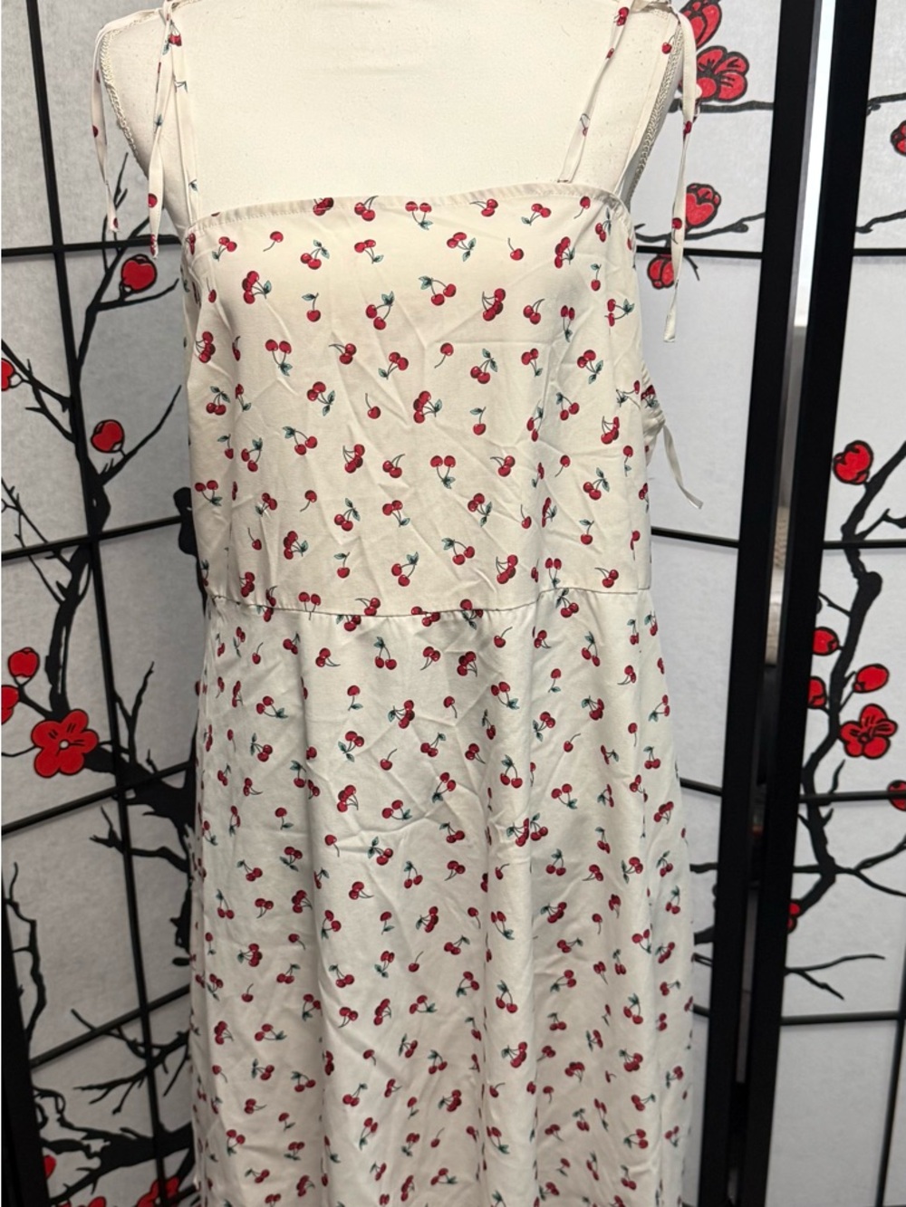 SHEIN Cream Dress with Red Cherry Print